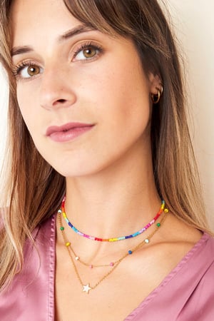 Ketting gekleurde kralen Goud kleur Stainless Steel h5 Afbeelding2